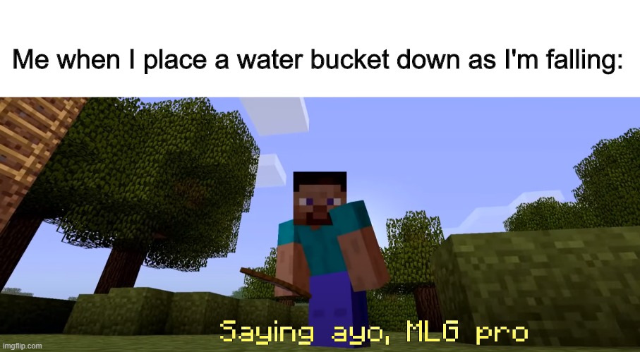 MLG Pro | Me when I place a water bucket down as I'm falling: | image tagged in mlg,minecraft,tnt,song,parody,throwback | made w/ Imgflip meme maker