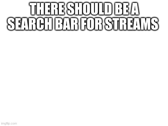 Blank White Template | THERE SHOULD BE A SEARCH BAR FOR STREAMS | image tagged in blank white template | made w/ Imgflip meme maker