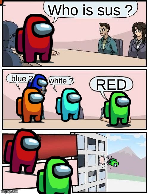 sus | Who is sus ? blue ? white ? RED | image tagged in memes,boardroom meeting suggestion | made w/ Imgflip meme maker