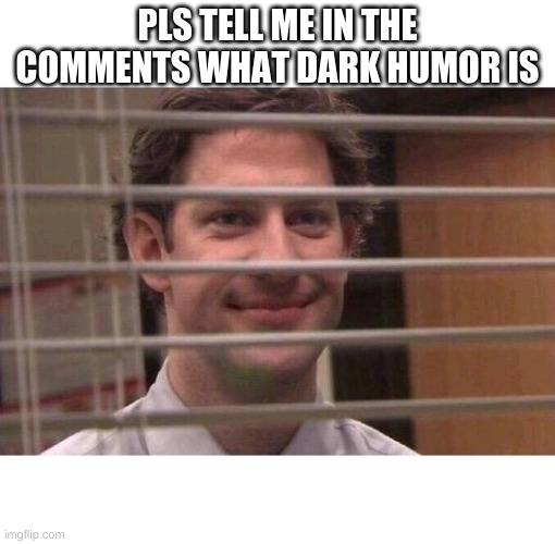 Jim Office Blinds | PLS TELL ME IN THE COMMENTS WHAT DARK HUMOR IS | image tagged in jim office blinds | made w/ Imgflip meme maker