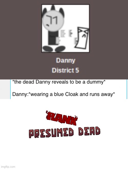 Just gonna say this.. Danny the Simpluman faked his death | image tagged in rank presumed dead | made w/ Imgflip meme maker