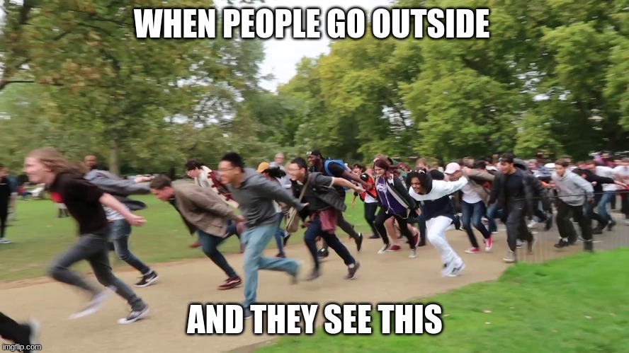 Naruto runners | WHEN PEOPLE GO OUTSIDE; AND THEY SEE THIS | image tagged in naruto runners | made w/ Imgflip meme maker