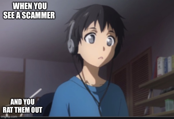 Rat the scammer | WHEN YOU SEE A SCAMMER; AND YOU RAT THEM OUT | image tagged in sao | made w/ Imgflip meme maker