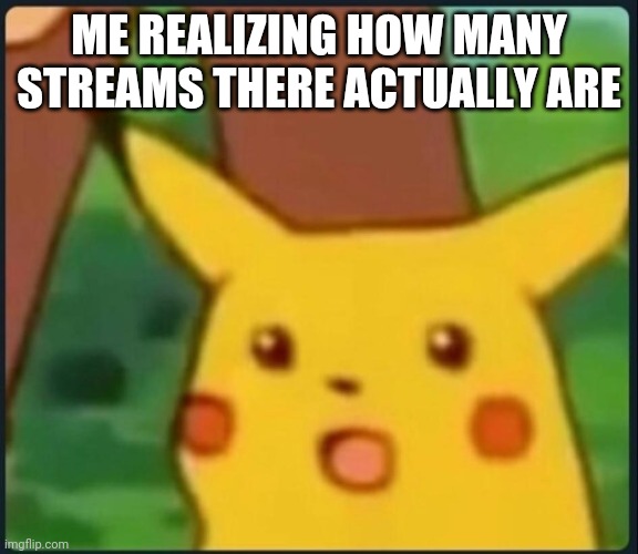 There's a lot | ME REALIZING HOW MANY STREAMS THERE ACTUALLY ARE | image tagged in surprised pikachu | made w/ Imgflip meme maker