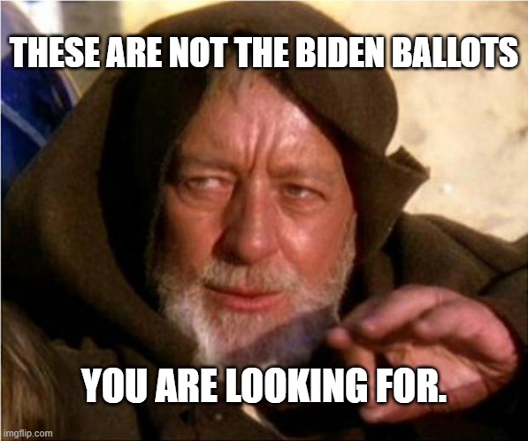 No Biden Ballots Here! | THESE ARE NOT THE BIDEN BALLOTS; YOU ARE LOOKING FOR. | image tagged in jedi mind trick,biden,trump,election 2020,ballots,fraud | made w/ Imgflip meme maker