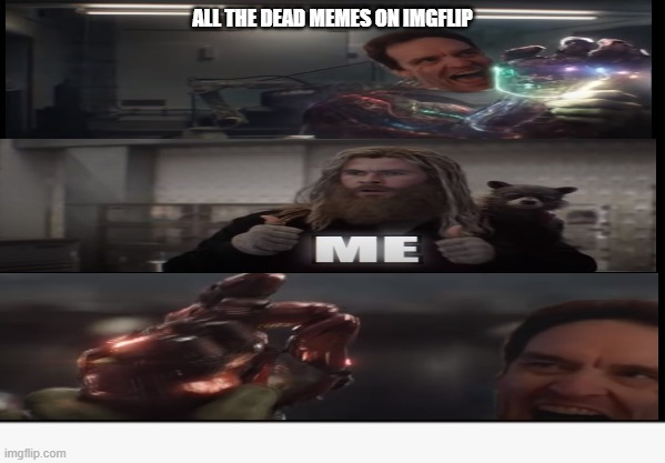 All the dead memes: | ALL THE DEAD MEMES ON IMGFLIP | image tagged in thanos snap | made w/ Imgflip meme maker