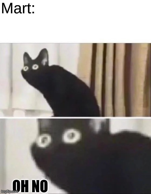 Oh No Black Cat | Mart: OH NO | image tagged in oh no black cat | made w/ Imgflip meme maker