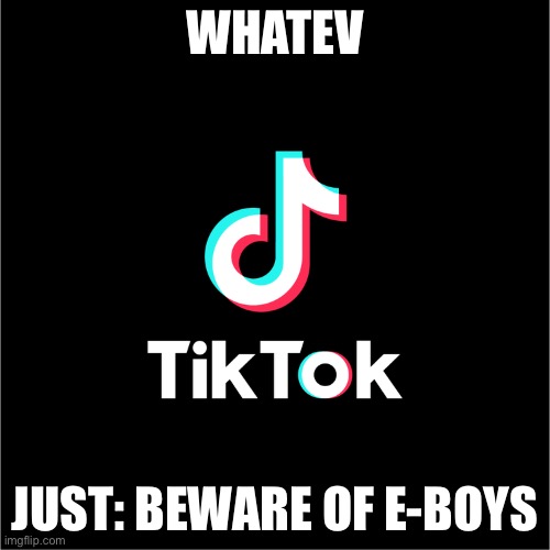 tiktok logo | WHATEV; JUST: BEWARE OF E-BOYS | image tagged in tiktok logo | made w/ Imgflip meme maker