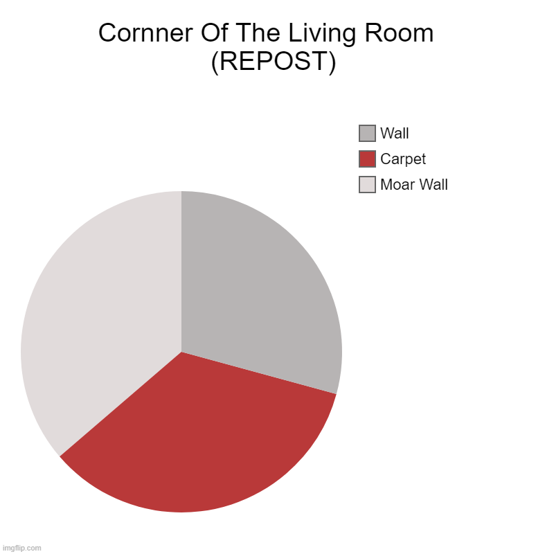 Cornner Of The Living Room             (REPOST) | Moar Wall, Carpet, Wall | image tagged in charts,pie charts,repost | made w/ Imgflip chart maker