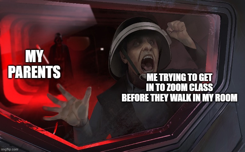 Rebel Trooper | MY PARENTS; ME TRYING TO GET IN TO ZOOM CLASS BEFORE THEY WALK IN MY ROOM | image tagged in rebel trooper | made w/ Imgflip meme maker