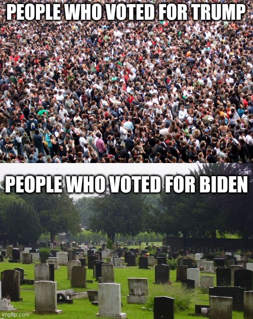 PEOPLE WHO VOTED FOR TRUMP; PEOPLE WHO VOTED FOR BIDEN | image tagged in crowd of people,graveyard | made w/ Imgflip meme maker
