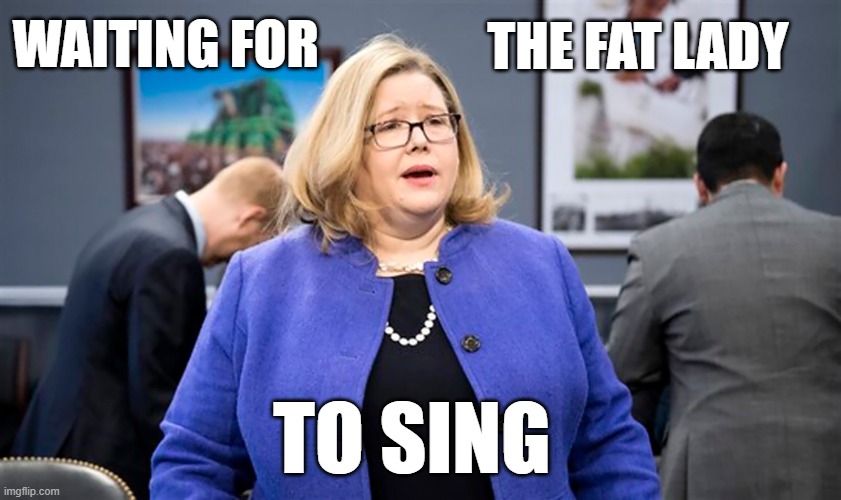Emily Murphy refuses to issue a letter of ascertainment which allows Biden's team to begin the transfer of power. | THE FAT LADY; WAITING FOR; TO SING | image tagged in election 2020,emily murphy,joe biden,transition,fat lady sings | made w/ Imgflip meme maker