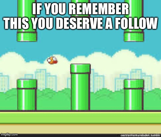 If you remember this you deserve a follow |  IF YOU REMEMBER THIS YOU DESERVE A FOLLOW | image tagged in flappy bird | made w/ Imgflip meme maker
