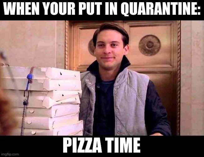 2020 | WHEN YOUR PUT IN QUARANTINE:; PIZZA TIME | image tagged in pizza time | made w/ Imgflip meme maker