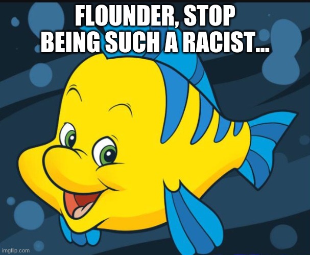 Flounder | FLOUNDER, STOP BEING SUCH A RACIST... | image tagged in flounder | made w/ Imgflip meme maker
