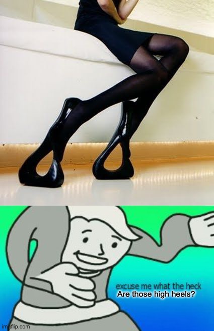 What the heck? | Are those high heels? | image tagged in excuse me what the heck,high heels | made w/ Imgflip meme maker