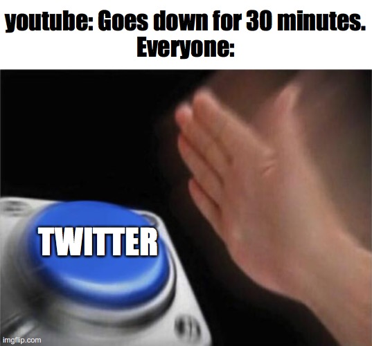 Why does this happen. | youtube: Goes down for 30 minutes.
Everyone:; TWITTER | image tagged in bruh | made w/ Imgflip meme maker