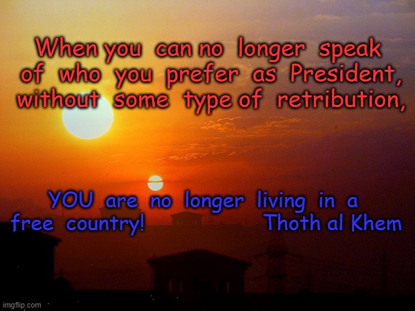 HOAX ELECTION | When you  can no  longer  speak  of  who  you  prefer  as  President,  without  some  type of  retribution, YOU  are  no  longer  living  in  a  free  country!                   Thoth al Khem | image tagged in trumpwon,hoaxelection,trumpmaga,effbiden | made w/ Imgflip meme maker
