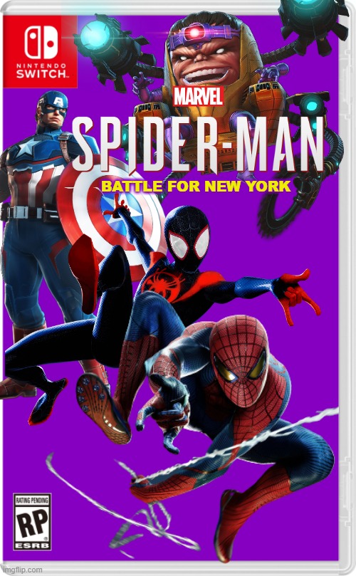 MODOK and a mysterious foe invade New York! | BATTLE FOR NEW YORK | image tagged in nintendo switch cartridge case,spider-man,marvel,marvel comics,avengers | made w/ Imgflip meme maker