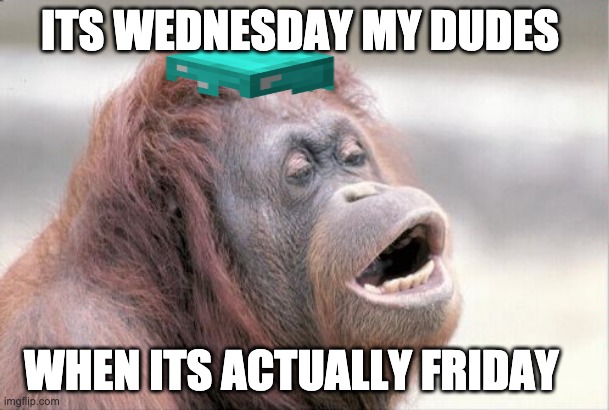 Monkey OOH | ITS WEDNESDAY MY DUDES; WHEN ITS ACTUALLY FRIDAY | image tagged in memes,monkey ooh | made w/ Imgflip meme maker