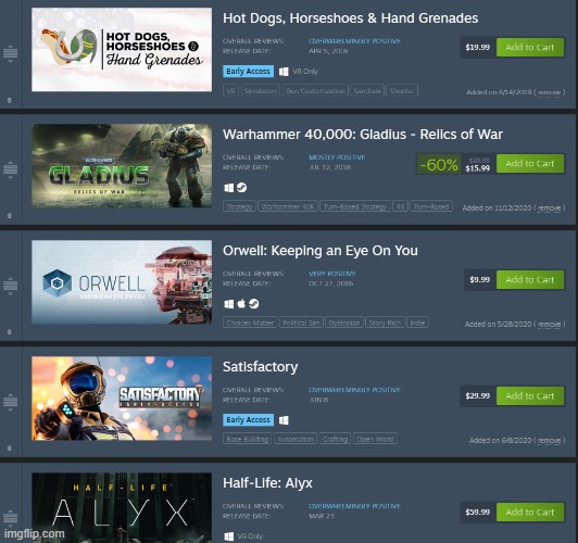 Just some games on my Stream wish list | image tagged in steam | made w/ Imgflip meme maker
