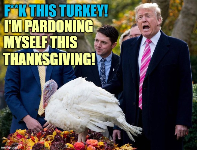 Pardoning the Thanksgiving Turkey | F**K THIS TURKEY! I'M PARDONING; MYSELF THIS; THANKSGIVING! | image tagged in trump is a moron,biggest loser,pardon,thanksgiving,turkey | made w/ Imgflip meme maker