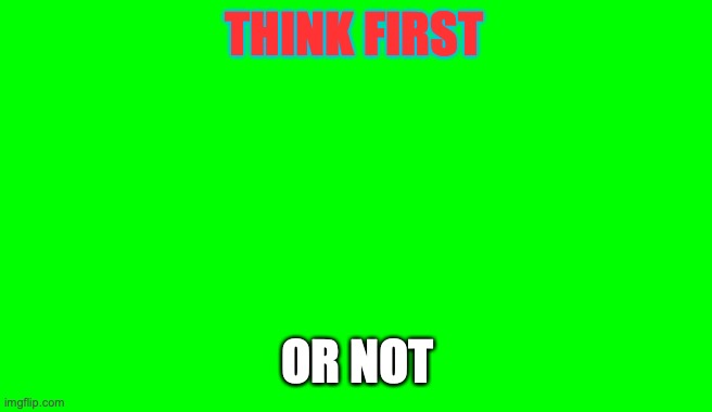 Green Screen (for Videos) | THINK FIRST; OR NOT | image tagged in green screen for videos | made w/ Imgflip meme maker