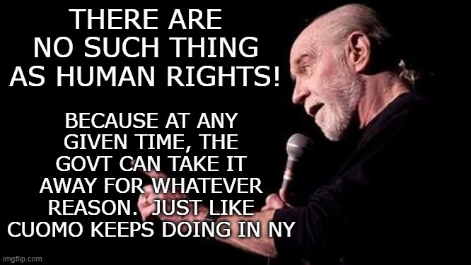 There are no such thing as human rights | BECAUSE AT ANY GIVEN TIME, THE GOVT CAN TAKE IT AWAY FOR WHATEVER REASON.  JUST LIKE CUOMO KEEPS DOING IN NY; THERE ARE NO SUCH THING AS HUMAN RIGHTS! | image tagged in human rights,take away,govt,cuomo,ny,human rights don't exist | made w/ Imgflip meme maker