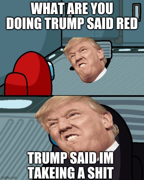 among us | WHAT ARE YOU DOING TRUMP SAID RED; TRUMP SAID IM TAKEING A SHIT | image tagged in among us not the imposter | made w/ Imgflip meme maker