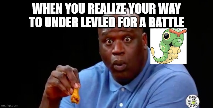 darn it | WHEN YOU REALIZE YOUR WAY TO UNDER LEVLED FOR A BATTLE | image tagged in surprised shaq | made w/ Imgflip meme maker