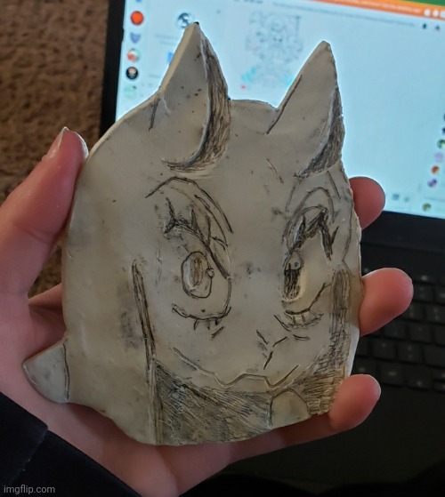 Here's UF Toriel! Dry and baked! I marked her with pencil so I remember where the shaded spots are. I will post the final, paint | made w/ Imgflip meme maker