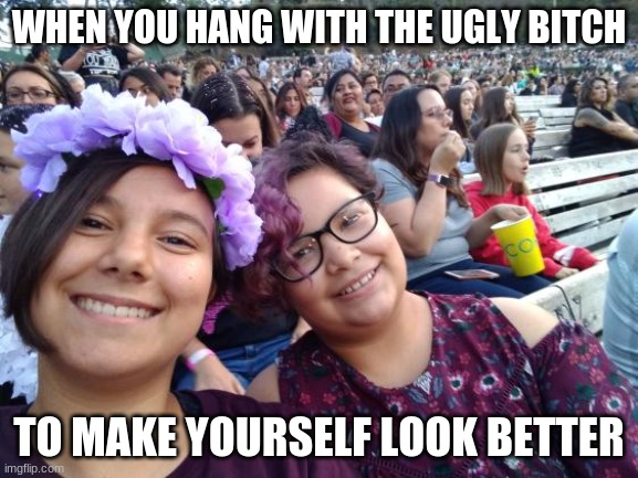 ugly people | WHEN YOU HANG WITH THE UGLY BITCH; TO MAKE YOURSELF LOOK BETTER | image tagged in memes | made w/ Imgflip meme maker