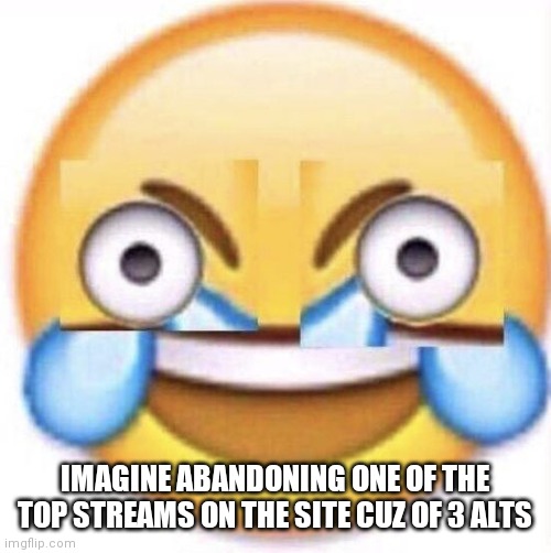 LOL | IMAGINE ABANDONING ONE OF THE TOP STREAMS ON THE SITE CUZ OF 3 ALTS | image tagged in lol | made w/ Imgflip meme maker