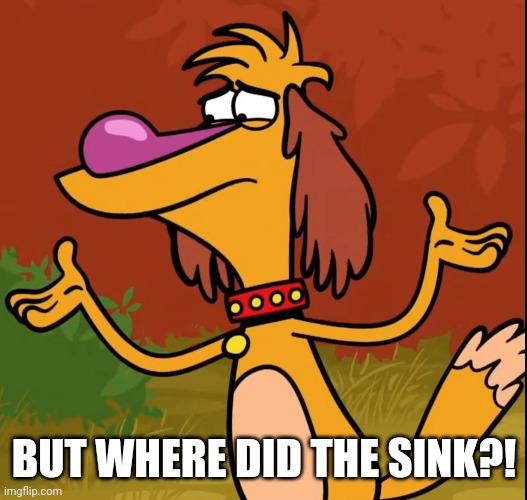 Confused Hal (Nature Cat) | BUT WHERE DID THE SINK?! | image tagged in confused hal nature cat | made w/ Imgflip meme maker