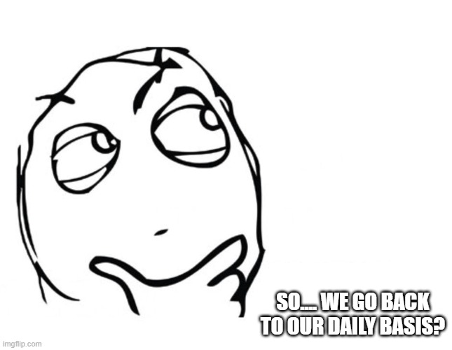 hmmm | SO.... WE GO BACK TO OUR DAILY BASIS? | image tagged in hmmm | made w/ Imgflip meme maker