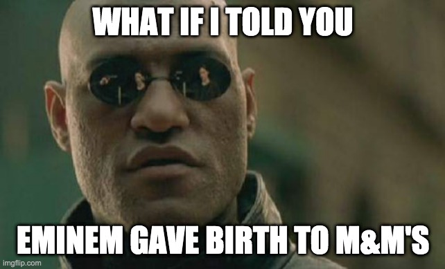 That's life | WHAT IF I TOLD YOU; EMINEM GAVE BIRTH TO M&M'S | image tagged in memes,matrix morpheus | made w/ Imgflip meme maker