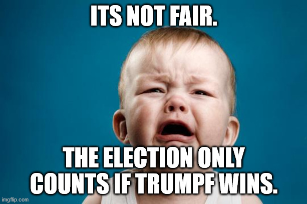 BABY CRYING | ITS NOT FAIR. THE ELECTION ONLY COUNTS IF TRUMPF WINS. | image tagged in baby crying | made w/ Imgflip meme maker