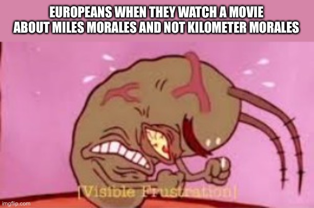 Visible Frustration | EUROPEANS WHEN THEY WATCH A MOVIE ABOUT MILES MORALES AND NOT KILOMETER MORALES | image tagged in visible frustration | made w/ Imgflip meme maker