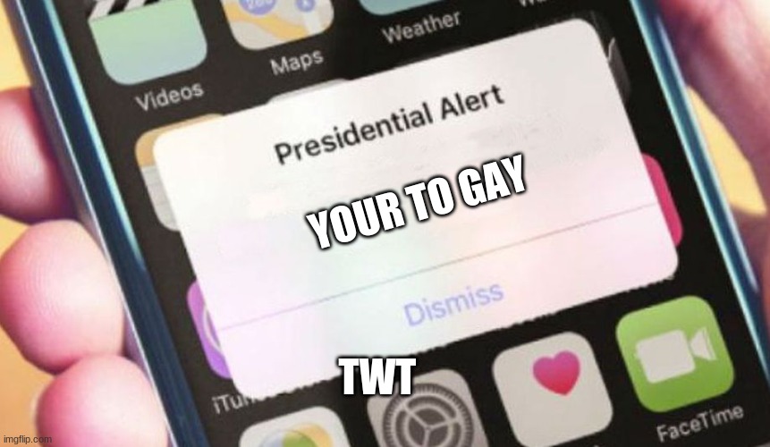 TwT | YOUR TO GAY; TWT | image tagged in memes,presidential alert | made w/ Imgflip meme maker