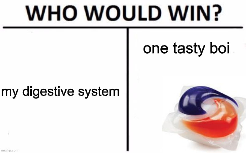 Yummeh | one tasty boi; my digestive system | image tagged in memes,who would win | made w/ Imgflip meme maker