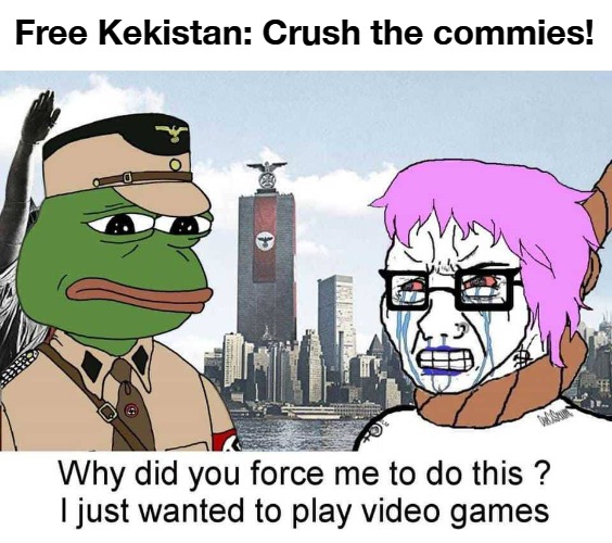 Free Kekistan: Crush the commies! | Free Kekistan: Crush the commies! | image tagged in free kekistan,crush the commies,kek,reeeeeeeeeeeeeeeeeeeeee,donald trump approves,hangman | made w/ Imgflip meme maker