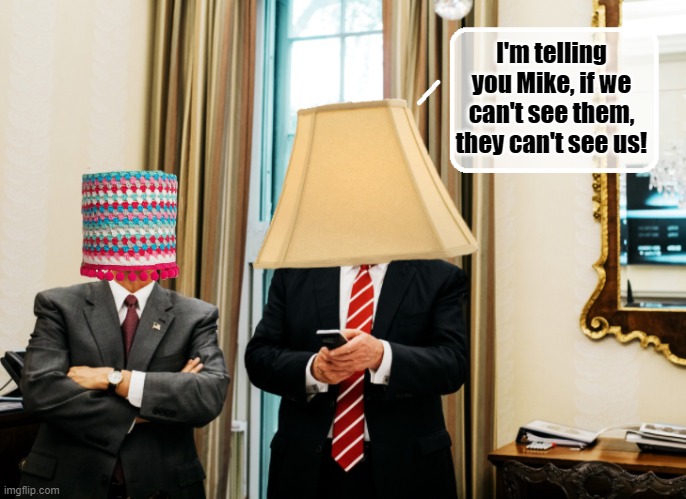 President Stealth | I'm telling you Mike, if we can't see them, they can't see us! | image tagged in mike pence,donald trump is an idiot,donald trump,trump is a moron | made w/ Imgflip meme maker