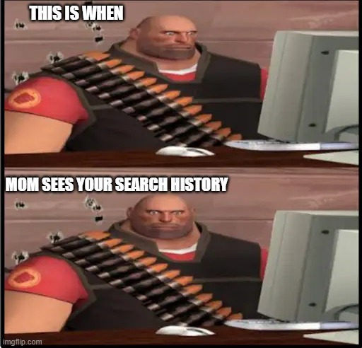 This is when mom sees your search history | THIS IS WHEN; MOM SEES YOUR SEARCH HISTORY | image tagged in memes | made w/ Imgflip meme maker