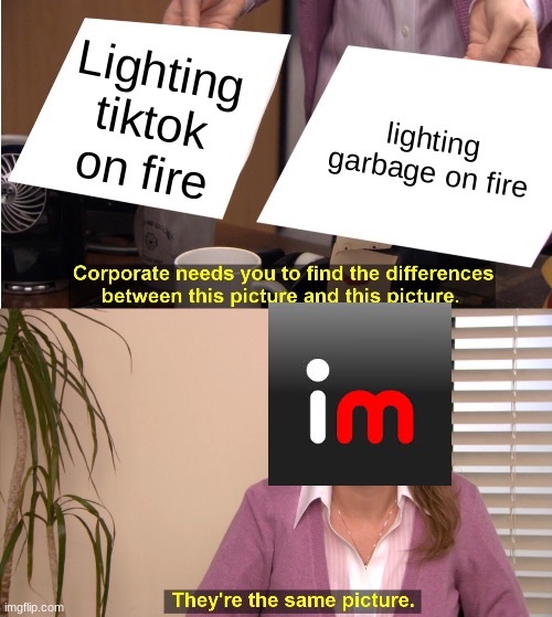 They're The Same Picture Meme | Lighting tiktok on fire; lighting garbage on fire | image tagged in memes,they're the same picture,tiktok is garbage | made w/ Imgflip meme maker