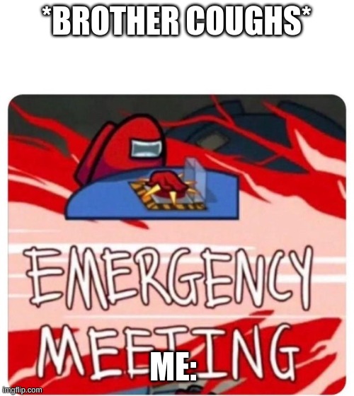 Hehehe | *BROTHER COUGHS*; ME: | image tagged in emergency meeting among us | made w/ Imgflip meme maker