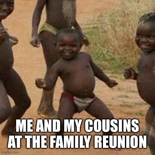 Third World Success Kid | ME AND MY COUSINS AT THE FAMILY REUNION | image tagged in memes,third world success kid | made w/ Imgflip meme maker