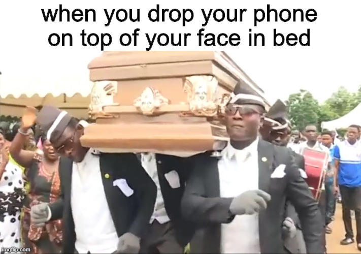 Coffin Dance | when you drop your phone on top of your face in bed | image tagged in coffin dance | made w/ Imgflip meme maker