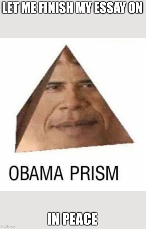 Yes | LET ME FINISH MY ESSAY ON; IN PEACE | image tagged in obama prism | made w/ Imgflip meme maker
