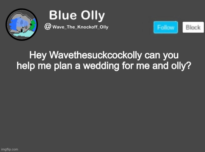Poggers | Hey Wavethesuckcockolly can you help me plan a wedding for me and olly? | image tagged in wave s announcement template | made w/ Imgflip meme maker