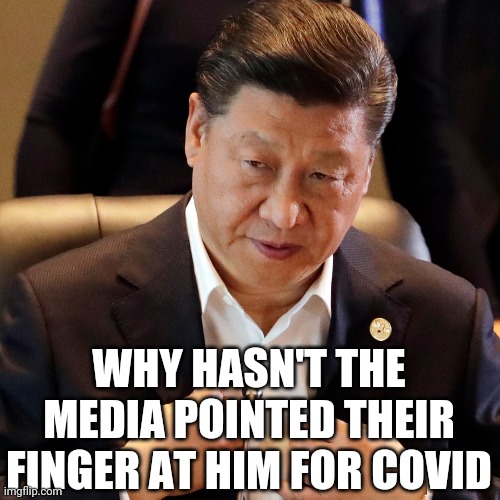 Xi thug | WHY HASN'T THE MEDIA POINTED THEIR FINGER AT HIM FOR COVID | image tagged in covid,xi | made w/ Imgflip meme maker
